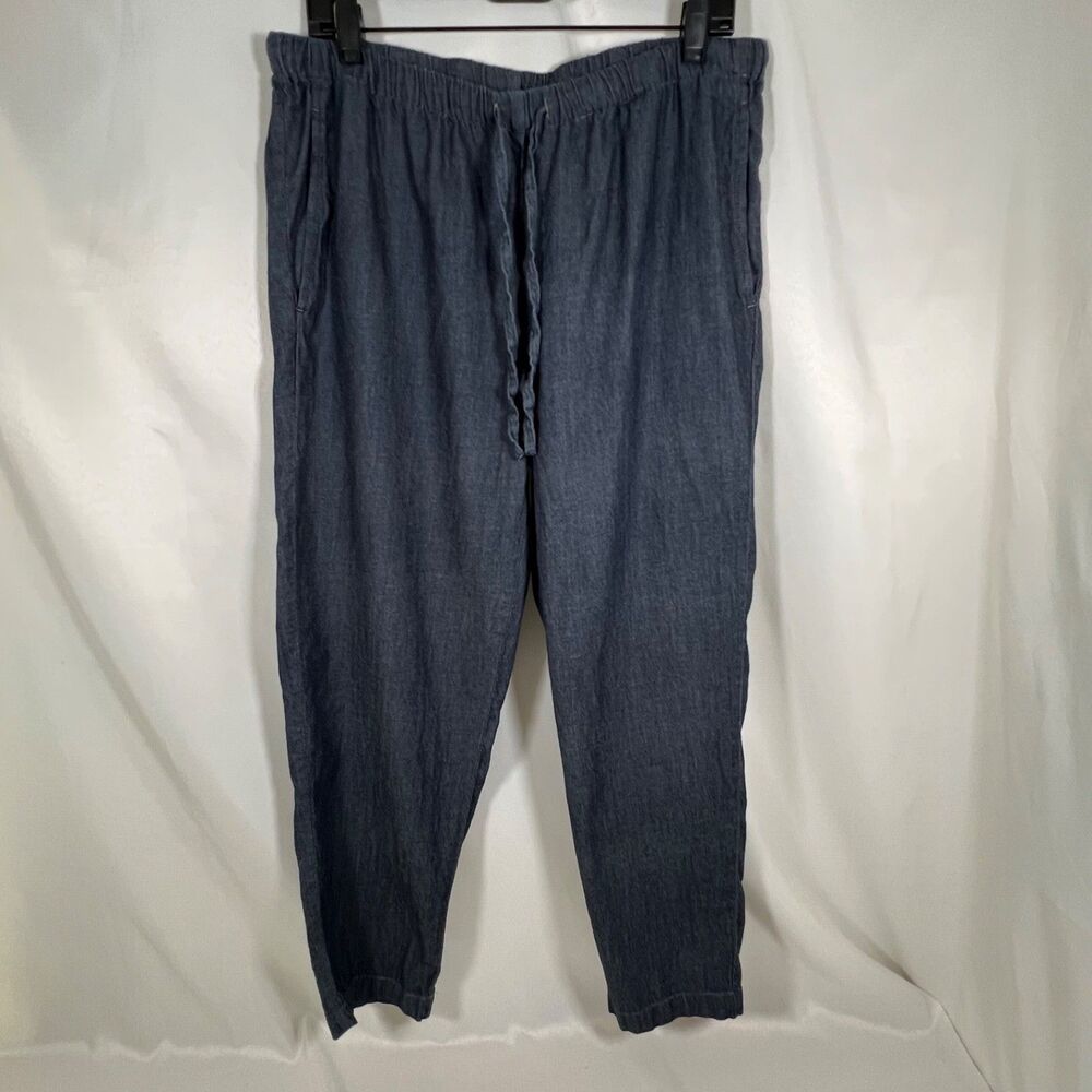 Eileen Fisher Airy Organic Cotton Twill Tapered Drawstring Pants Medium Indigo